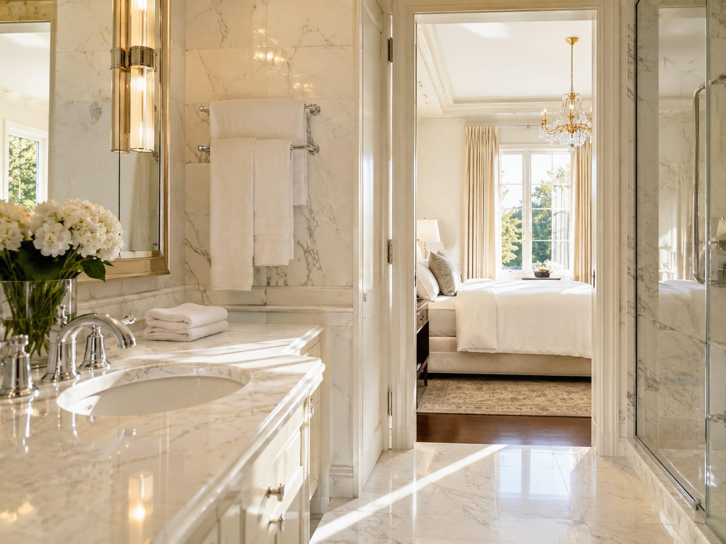 Marble bathroom and bedroom polished to a shine after a top-to-bottom deep clean