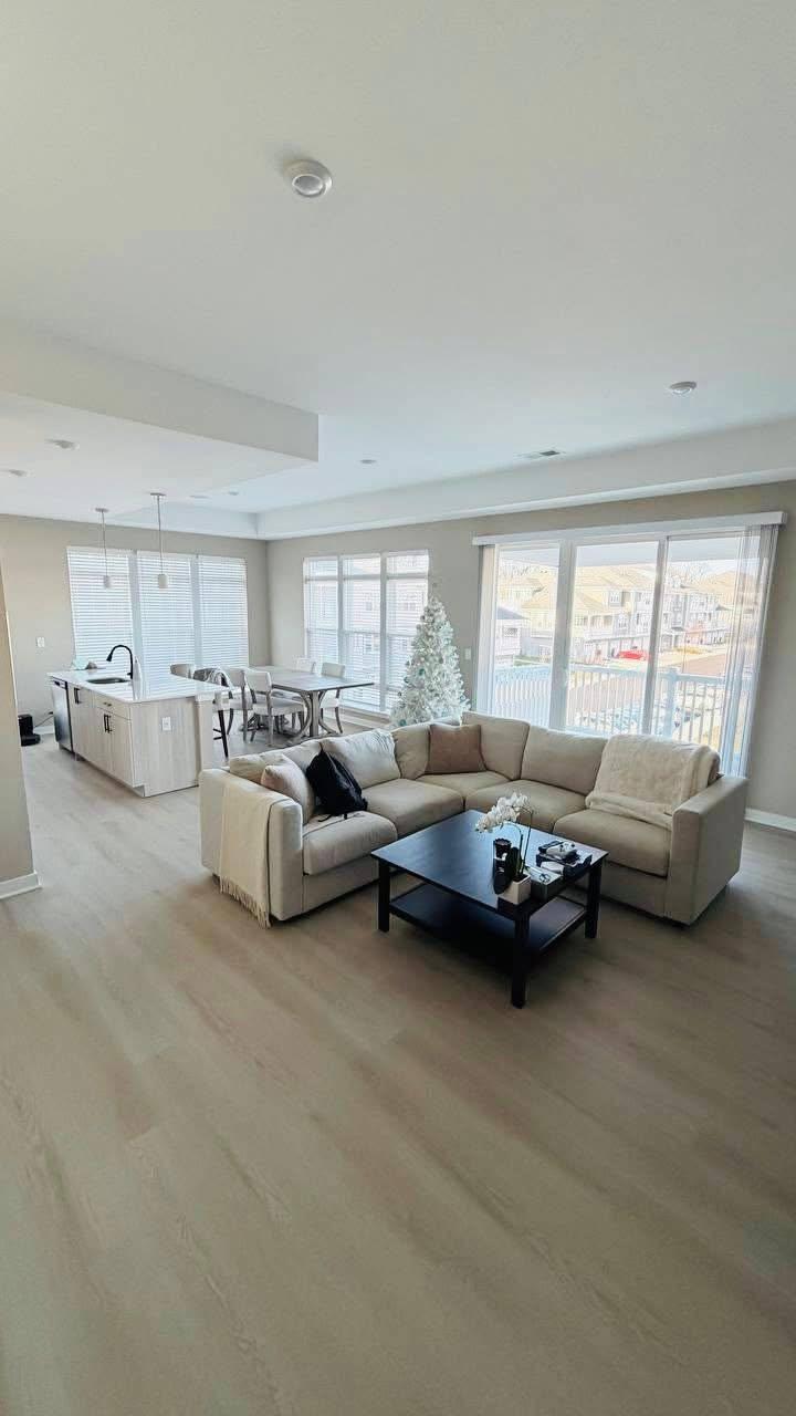 Bright open-plan living space after a move-in clean